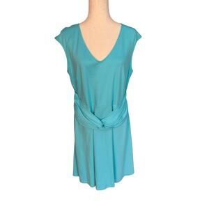 New York & Co Cap Sleeve Twist Front Fit & Flare Dress Blue Size XL NEW